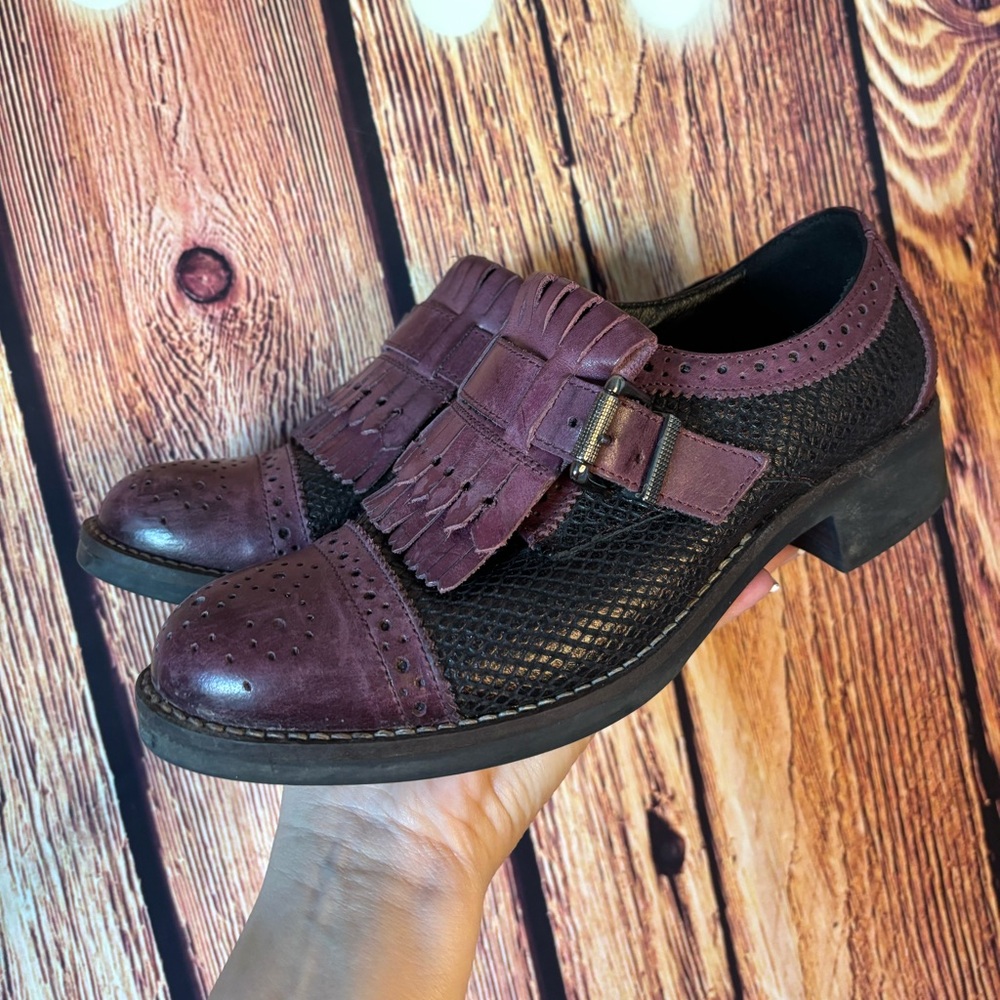 Donna Piu Burgundy/Purple and Black Leather Oxfords